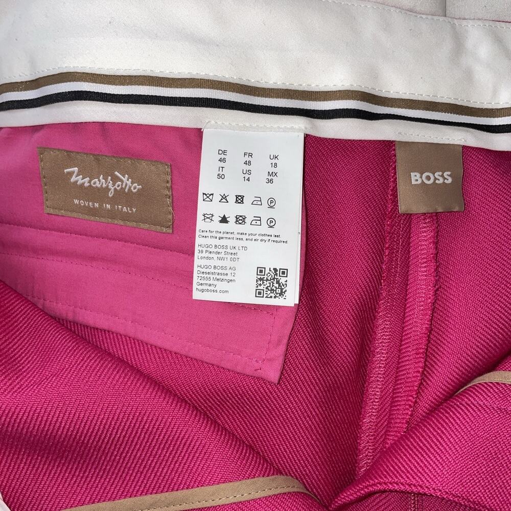 BOSS Womens Slim Fit Talawa Ankle Pants Bright Pink Wool Twill US 16 NWOT $368 - Picture 9 of 16